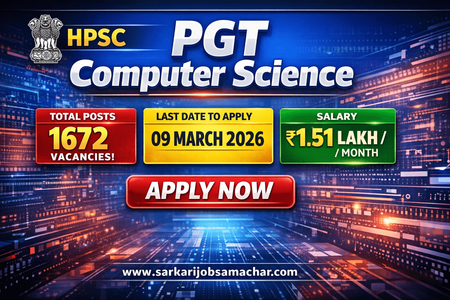 HPSC PGT Computer Science Recruitment 2026 – 1672 Posts, Salary ₹1.51 Lakh