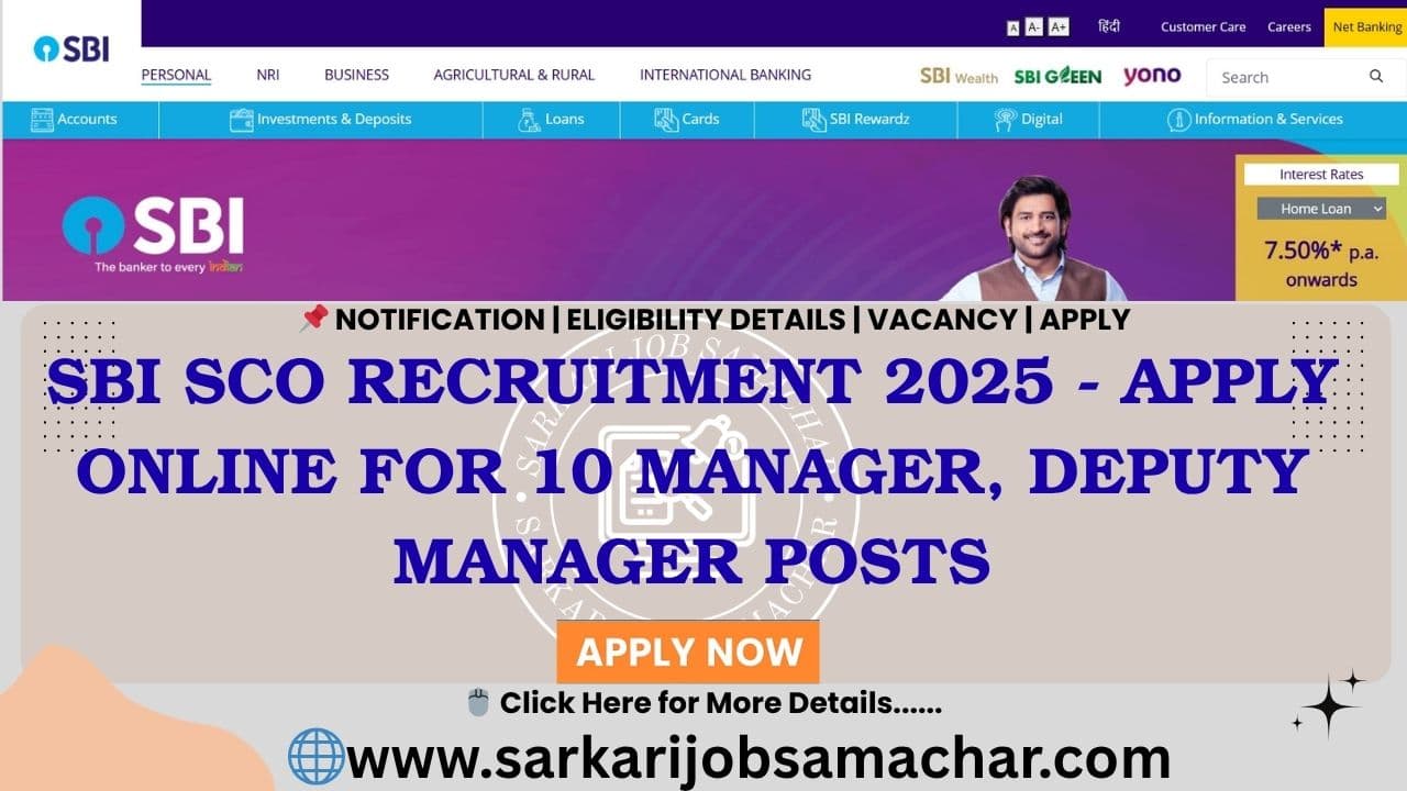 SBI SCO Recruitment 2025 - Apply Online for 10 Manager, Deputy Manager Posts