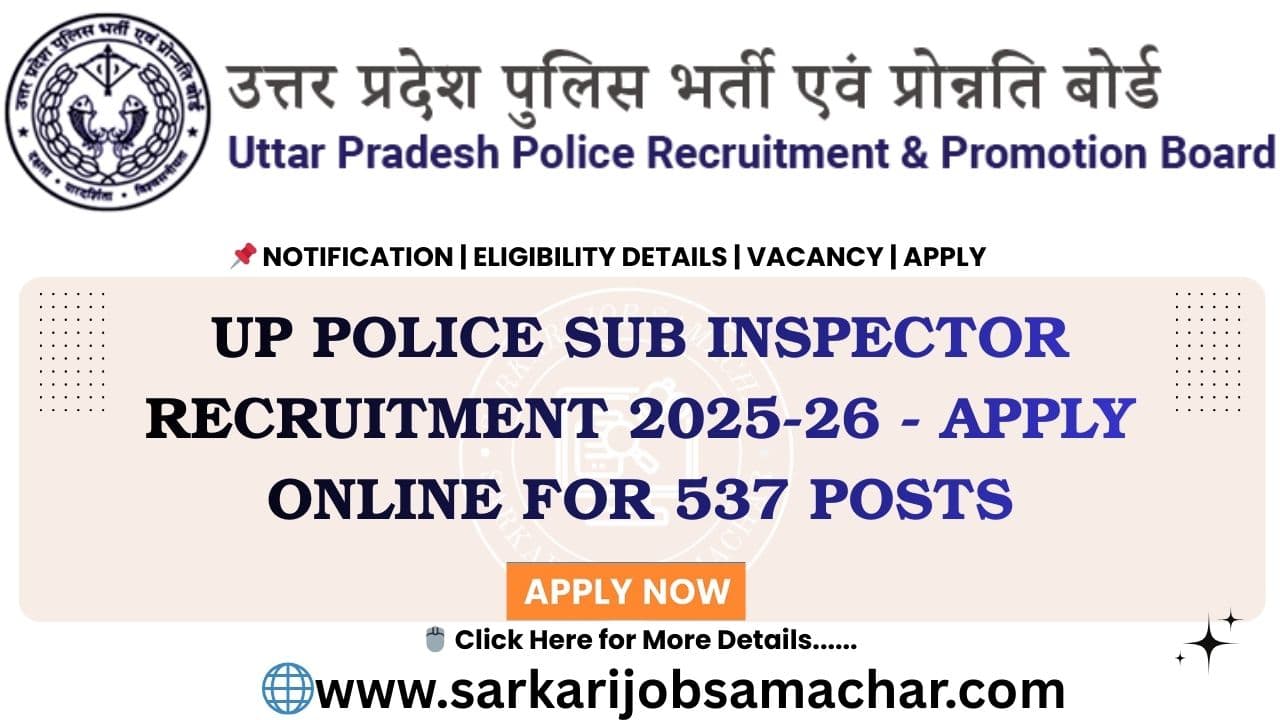 UP Police Sub Inspector Recruitment 2025-26 - Apply Online for 537 Posts