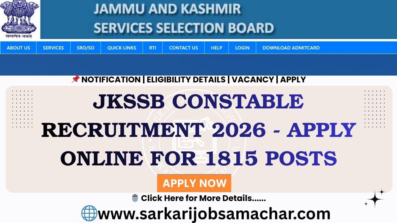 JKSSB Constable Recruitment 2026 - Apply Online for 1815 Posts