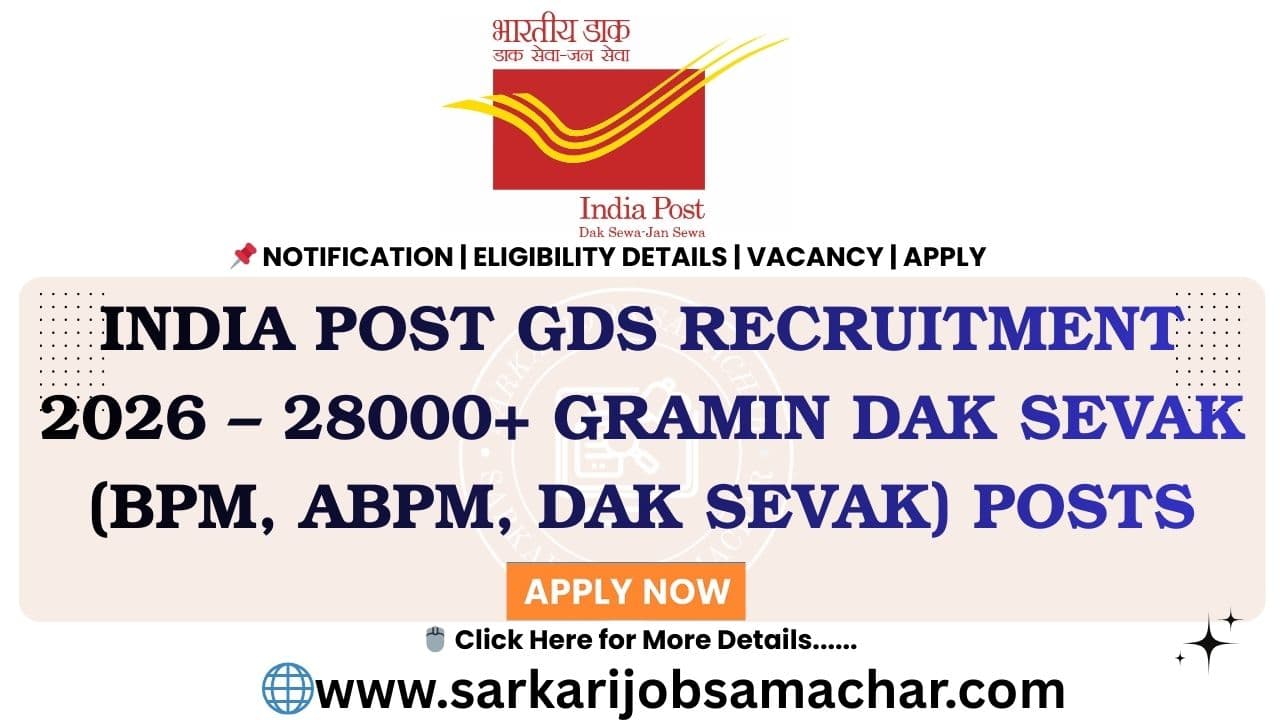 India Post GDS Recruitment 2026 – 28000+ Gramin Dak Sevak (BPM, ABPM, Dak Sevak) Posts